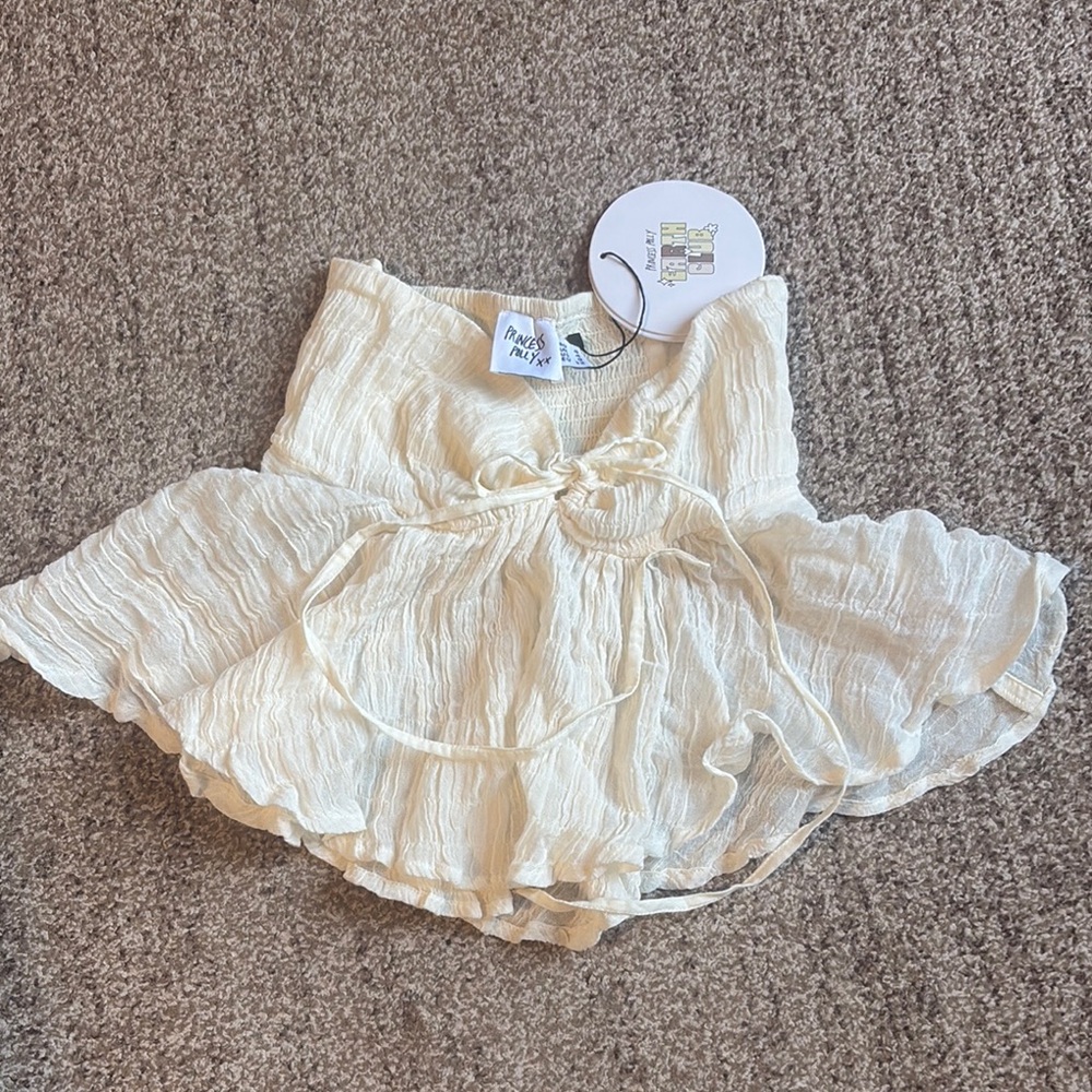 Princess Polly Cream Asymmetrical Ruffled Blouse